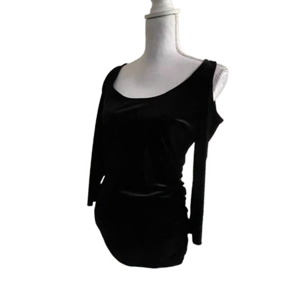 Boston Proper Velvet Cold-Shoulder Event Festive Holiday Black Top w Rouching - Picture 1 of 15